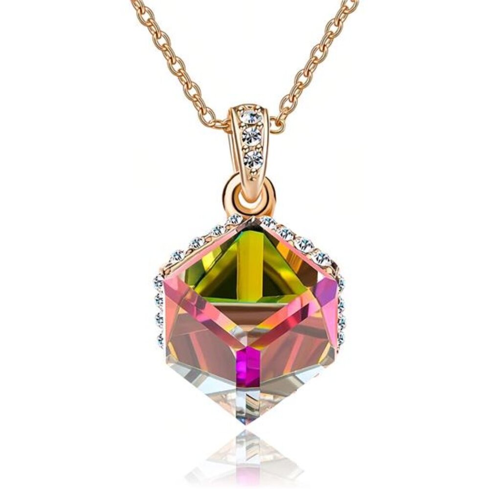 Color Changing Cubic Austrian Crystal Pendant Necklace